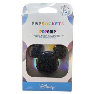 PopSockets Disney Phone Grip‎ Stand Black Glitter Mickey Mouse Earridescent NEW